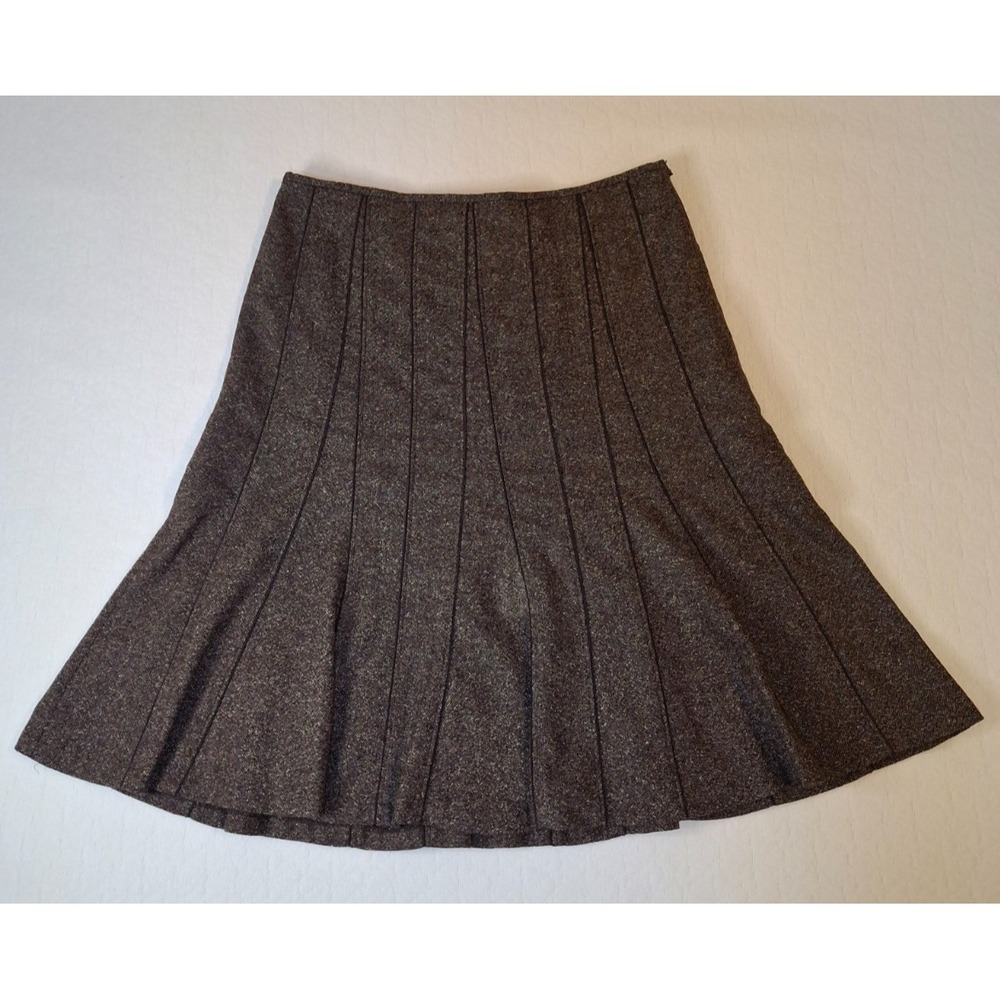 Ann Taylor Women 10P Skirt Brown Wool Blend Tweed Metallic A-Line Flared Lined